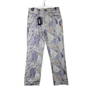 River Island Jeans Womens 12 Purple White Marble Straight Leg Streetwear